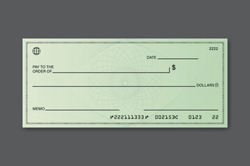 Bank check, vector blank money cheque, checkbook template with guilloche pattern and fields. Currency payment coupon, money check background