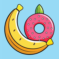 Tasty Banana and Sweet Donut Character Cartoon Art