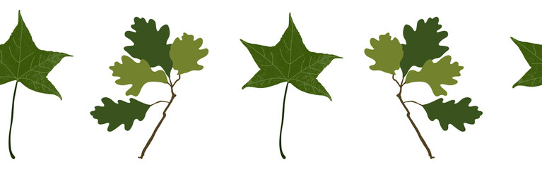 Leaves border on a white background. Hand-drawn illustration. Perfect for spring and summer.