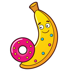 Adorable Banana and Donut Illustration in Modern Flat Style