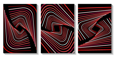 A mesmerizing 3D rendering depicting a dark tunnel formed by swirling red and pink neon lines, creating an abstract background that draws the viewer into its depths.vector eps10