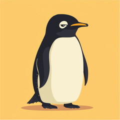 Fototapeta premium Grumpy Penguin Vector Illustration on Yellow Background