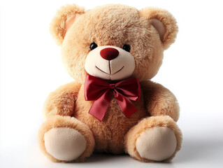Obraz premium Adorable Teddy Bear with Red Bow on White Background