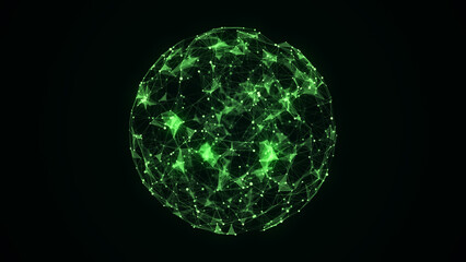 Futuristic sci-fi sphere in space. Technology circle a network connection big data. Digital ai background with particles. Abstract frame ball. 3D wireframe geometric sphere. 3D rendering.