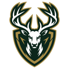Majestic Buck Shield Logo: Wildlife Emblem with Antlered Deer Head