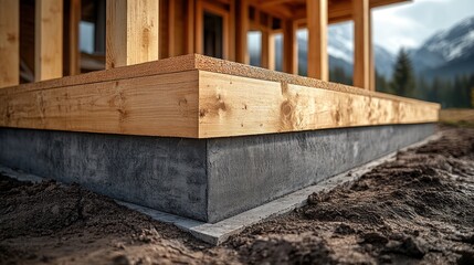 Obraz premium Wooden structure's base with concrete foundation