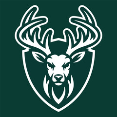 Deer head silhouette on a shield vector character icon
