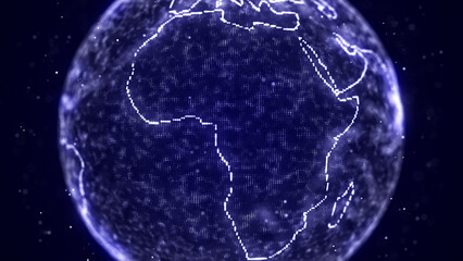 Virtual security planet Earth managing ai. Abstract network connection on digital background. Technology processing data in galaxy. Futuristic 3D wireframe sphere. Globe polygon. 3D rendering.