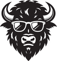 Obraz premium bull head with sunglass vector illustration, bull head with sunglass silhouette vector black and white