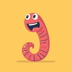 Fototapeta premium Happy Cartoon Worm on Yellow Background