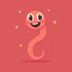 Fototapeta premium Happy Cartoon Worm with Hearts