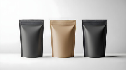 bags of different colors, one black, one brown, and one white