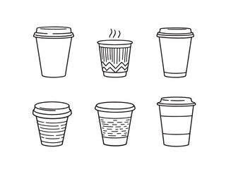 Paper Cup Black Line Art on White Background