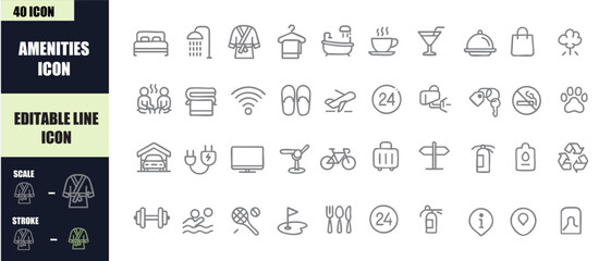 Amenities Icon Set - Vector Symbols for Hotels, Real Estate, and Facilities