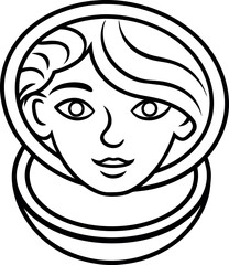 Black Outline of Smiling Young Woman with Space Helmet, Minimalist and Clear Design