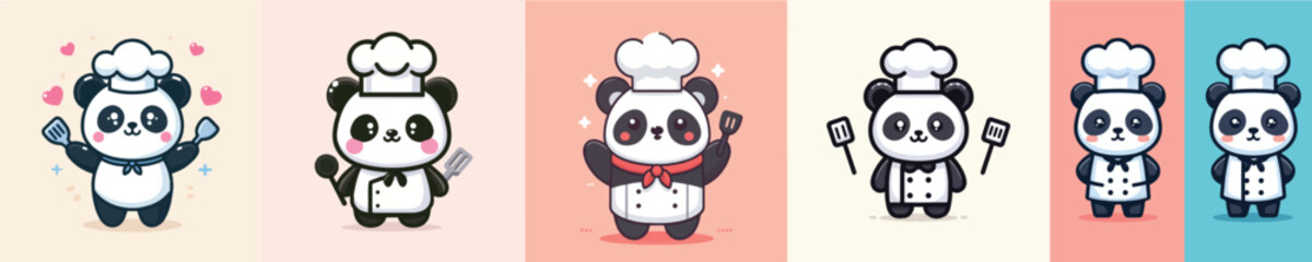 cute and adorable panda vector collection wearing chef's clothes