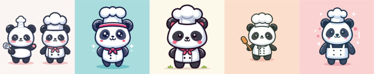 cute and adorable panda vector collection wearing chef's clothes