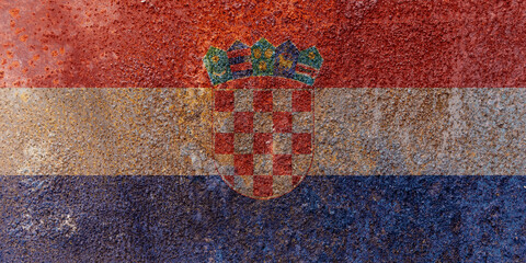 Croatia State Flag. Dirty Croatia flag on metal surface.