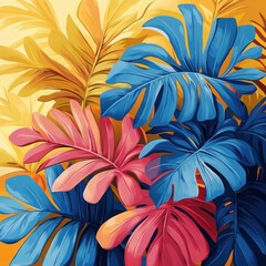 Tropical Palm Leaves Seamless Pattern in Pastel Colors Colorful Hand Drawn Background