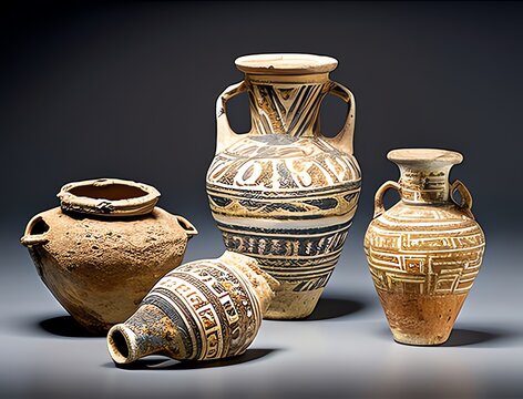 Explore a captivating collection of ancient clay pottery featuring intricate designs and varied shapes Perfect for history enthusiasts and art lovers