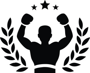 Victory Boxer Champion Vector – Muscular Male Fighter with Gloves Raised in Ring | Boxing Winner Clipart Design