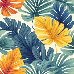 Minimalist Tropical Leaves Pattern in Pastel Colors with Soft Light Background