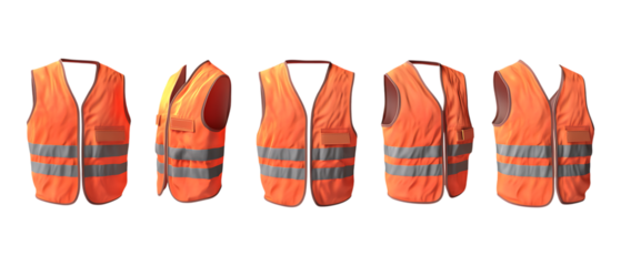 Pack of Safety Vest Set Against Transparent Background for Industrial or Workwear Projects