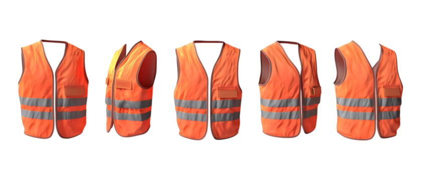Pack of Safety Vest Set Against Transparent Background for Industrial or Workwear Projects