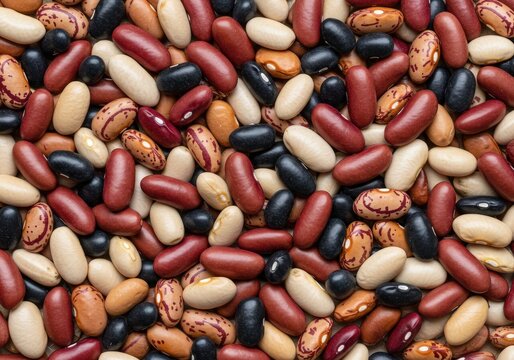 Colorful mix of dry beans kidney pinto black and navy