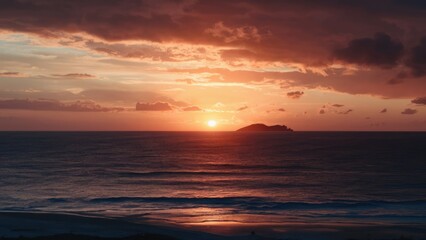 Obraz premium Stunning Ocean Sunset Vibrant Colors and Serene Coastal View