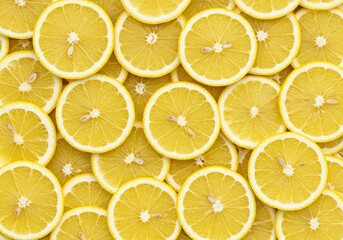 Fresh lemon slices arranged in a vibrant pattern for culinary use or decoration