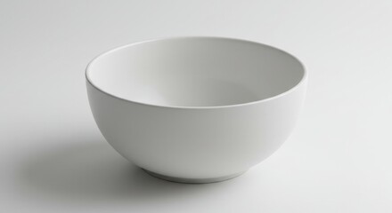 Plain white ceramic bowl centered on gray background for minimalistic kitchen table setting picture