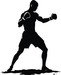 Victory Boxer Champion Vector, Muscular Fighter with Gloves Raised in Ring, Boxing Winner Clipart Design