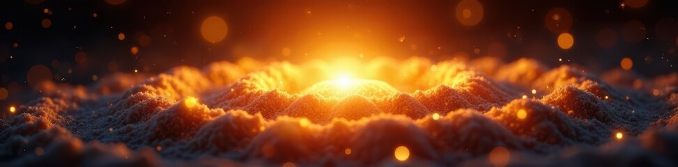 Shimmering halo of golden light around a central point, ethereal glow, soft illumination