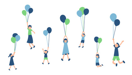 風船で浮く人々のイラスト © anai
