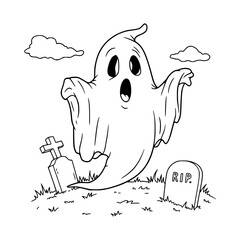 Drawing ghost illustration for coloring page. Halloween party.