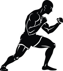 Fototapeta premium Victory Boxer Champion Vector, Muscular Fighter with Gloves Raised in Ring, Boxing Winner Clipart Design