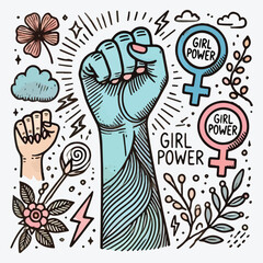 Mother's hand with her fist raised up. Girl Power. Feminism concept. stock illustration
