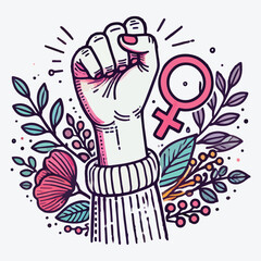 Mother's hand with her fist raised up. Girl Power. Feminism concept. stock illustration