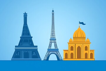 Obraz premium Iconic landmarks of different countries displayed side by side.