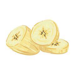 Hand drawn cartoon illustration of isolated sweet banana slices for ice cream filling, delicious natural dessert, Decorative food collection, summer fruit for smoothie ingredients, for cake topping