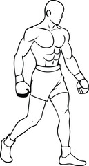 Victory Boxer Champion Vector, Muscular Fighter with Gloves Raised in Ring, Boxing Winner Clipart Design