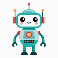 A cute, teal and white cartoon robot with big, kawaii eyes and red details.