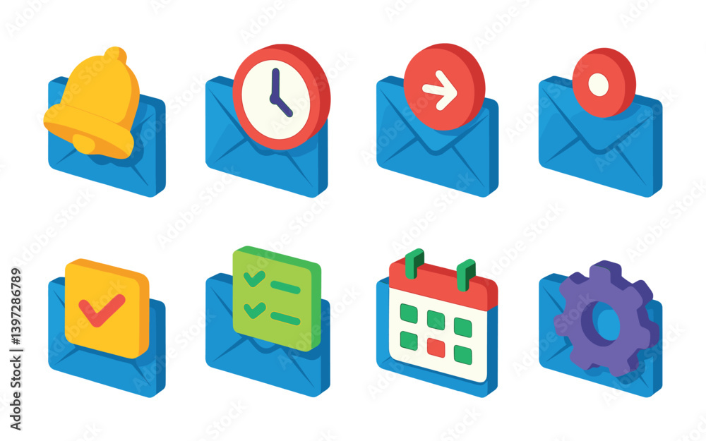Poster email notification and messaging icons set - 3d style