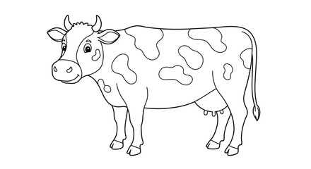 Simple outline drawing of a farm cow with noticeable unique spots great for kids coloring activities