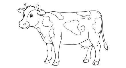 Friendly dairy cow coloring page featuring large distinct spots pattern popular with farm animal themes