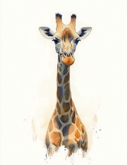Watercolor Giraffe Illustration in Soft Pastels on White Background Minimalist Design