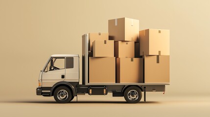 Delivery truck loaded with cardboard boxes.