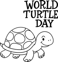  Cute cartoon turtle illustration for World Turtle Day coloring book. turtle drawing in coloring style dedicated to World Turtle Day. It is suitable for children's educational materials and creativity