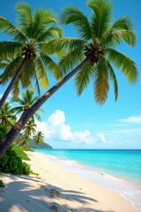 Obraz premium Palm trees sway gently in the warm ocean breeze, sandy, beach, palm